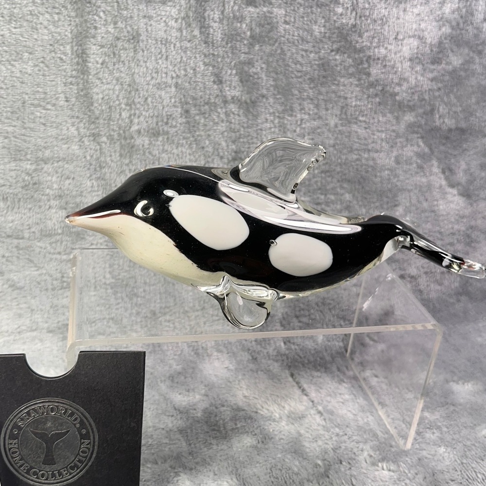 SeaWorld Home‎ Collection Glass Orca Figurine Shamu Art Glass Etched w Card - Picture 10 of 16
